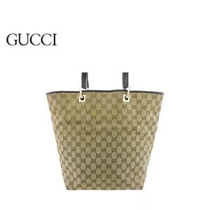 GUCCI Tote Bag GG Canvas Beige Canvas x Leather Authentic Used T22602